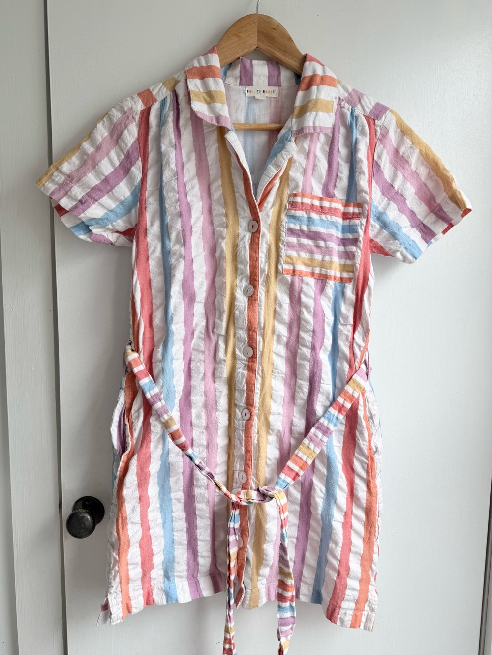 Roller Rabbit Pastel Striped Button Dress in Lavender, Pink, Blue, Yellow, Cream